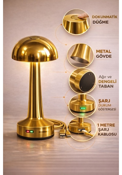 Zenlight Mantar Masa Lambası Altın