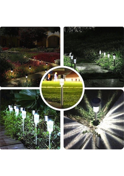 Beyaz Led Işıklı Solar Güneş Enerjili 2 Adet Metal Gövdeli Saplamalı Bahçe Lambası 30 Cm Beyaz Led 2 ADETLİ SET
