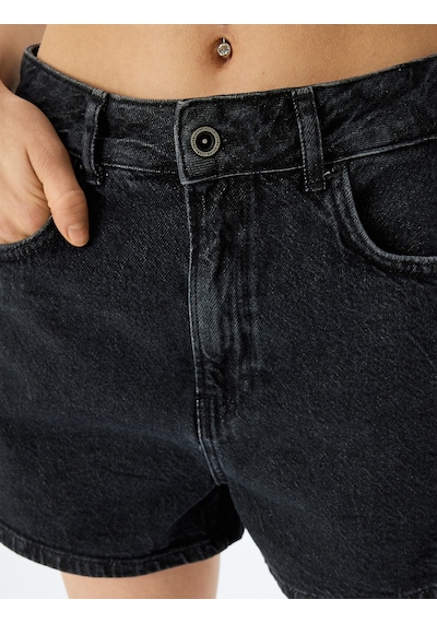 Koton Mini Düğmeli Cepli Rahat Kesim Denim Şort Siyah 5sal40138md Siyah