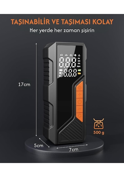 Dijital Göstergeli Led Işıklı Taşınabilir Powerbank 4500mah Araç Bisiklet Top Lastik Şişirme Hava Kompresörü