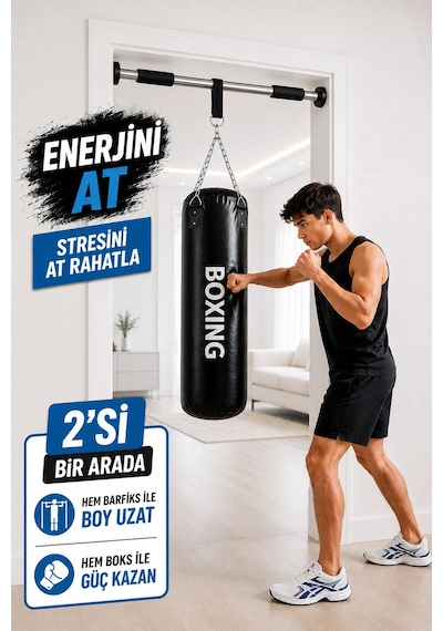 Spor Byfit 70 Cm x 25 Cm Boks Kum Torbası Ve Barfiks Demiri Siyah