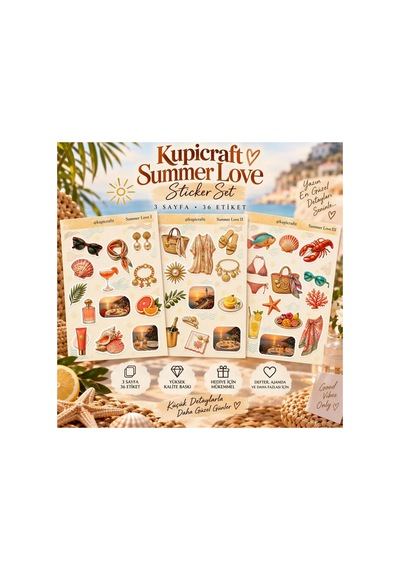 3 Sayfa Summer Love Sticker Set Ajanda Journal Scrapbook Yaz Temalı Etiket 0