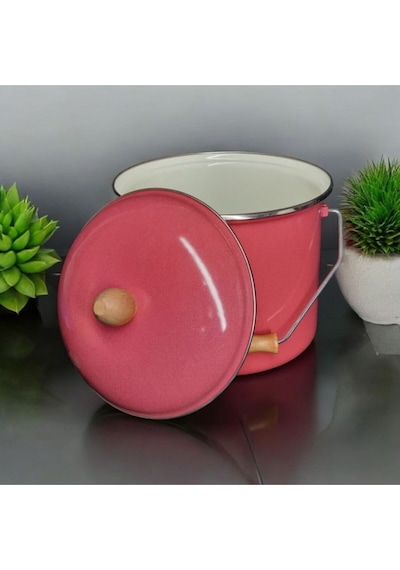 Emaye Yoğurt Tenceresi Emaye Bakraç 20cm 5lt Kırmızı Kırmızı