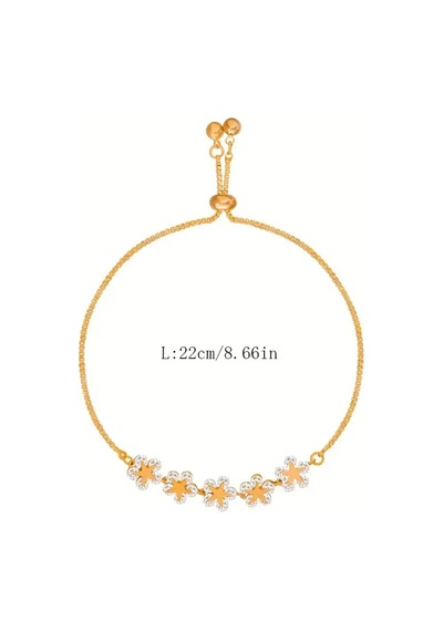 Flower Zirkon Taşlı Asansörlü Ayarlanabilir Şık Altın Renkli Gold Bileklik