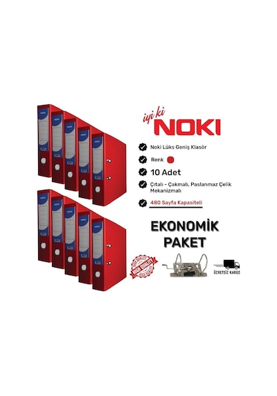 Noki Geniş Klasör Çıtalı – Kırmızı Renk 10’lu Paket N11.1133
