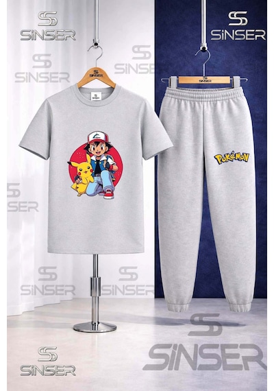 Ss Sinser Çocuk Pokemon Eslı Baskılı Tişort Eşofman Takımı Gri
