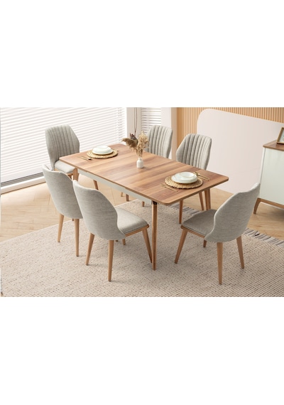 Antik Yemek Masası+6 Sandalye Bej