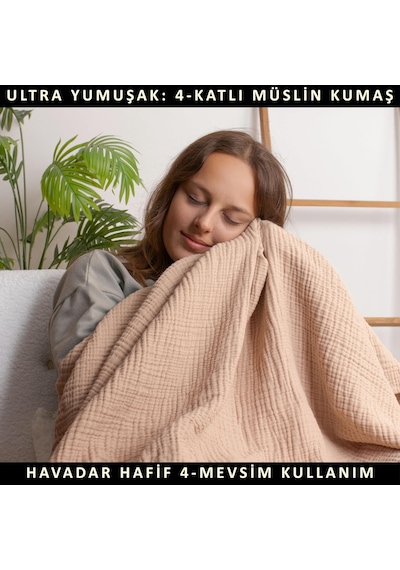 Tr Püskül Battal Boy Çift Kişilik Müslin Yatak Örtüsü Ve Pike, 4-katlı, Lüks Diğer