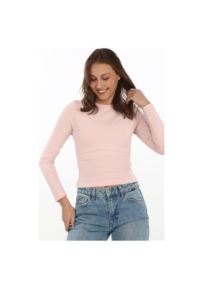 Likralı Pamuk Tişört-slim Fit -pudra Pudra