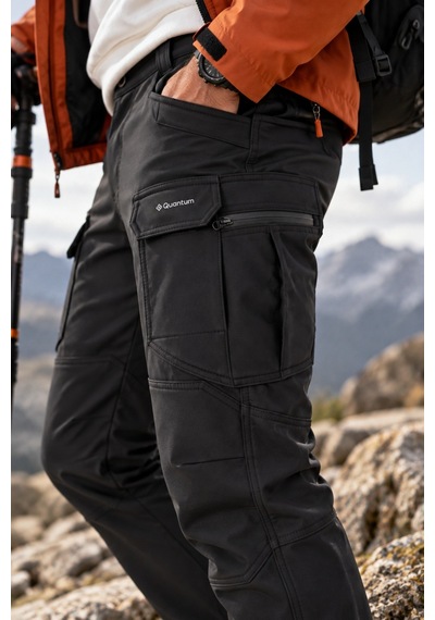 Dechers Erkek Kışlık Softshell İçi Polarlı Rüzgar, Soğuk & Su Geçirmez Taktik Pantolon - E232 Siyah