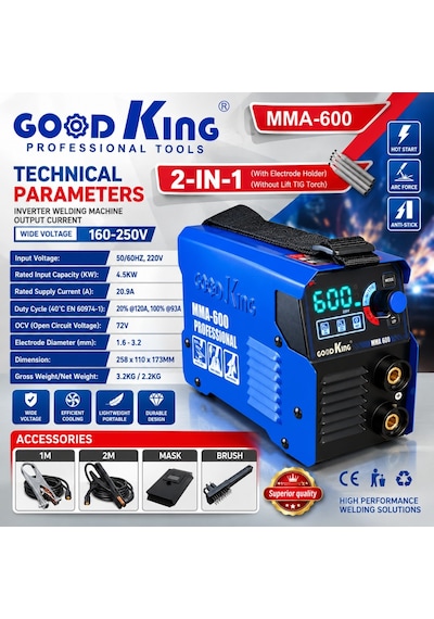 Gk-mma600 Yeni Nesil Dijital Ekranlı Profesyonel Elektrot Kaynak Makinesi - Mma-600 350 Amper