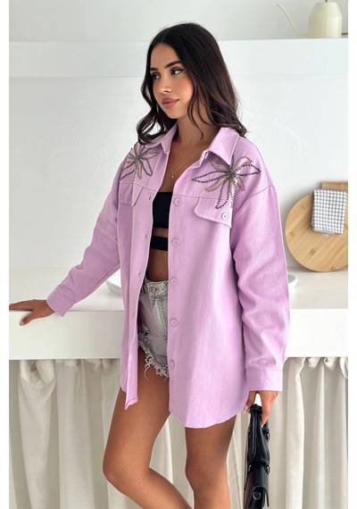 Asprin Fashion Taş Detaylı Gömlek Lila Lila