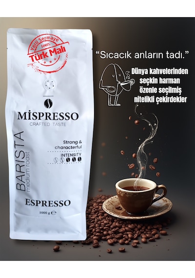 Espresso Kaliteli Kahve Çekirdeği 1 Kg Özel Kıvam Özel Tat Barista Medium Roast Çekirdek Kahve