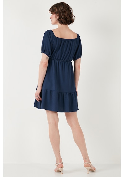 Lela Önü Büzgülü Balon Kollu Mini Bayan Elbise 5869005 Indigo