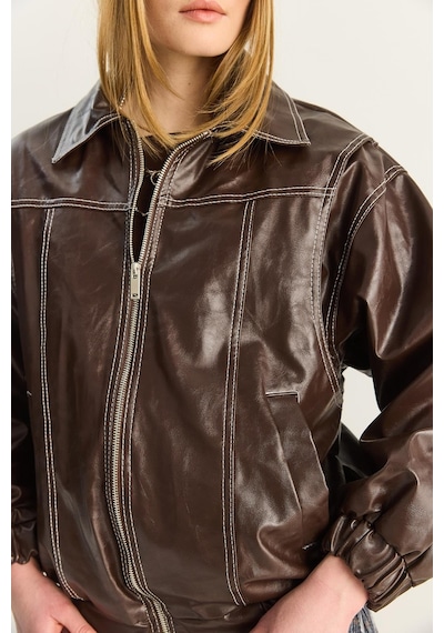 Shade Kadın Dikiş Detaylı Astarlı Beli Lastikli Cepli Oversize Suni Deri Ceket 3173 60283894 - Kahverengi Shade Kadın Dikiş Detaylı Astarlı Beli Lastikli Cepli Oversize Suni Deri Ceket 3173 60283894 - Kahverengi