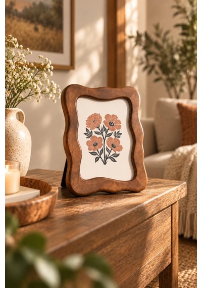 Doğal Masif Akasya Ağacı Dalgalı Fotoğraf Çerçevesi 15x20 Cm - Masa Ve Konsol Üstü Ahşap Resim Çerçevesi