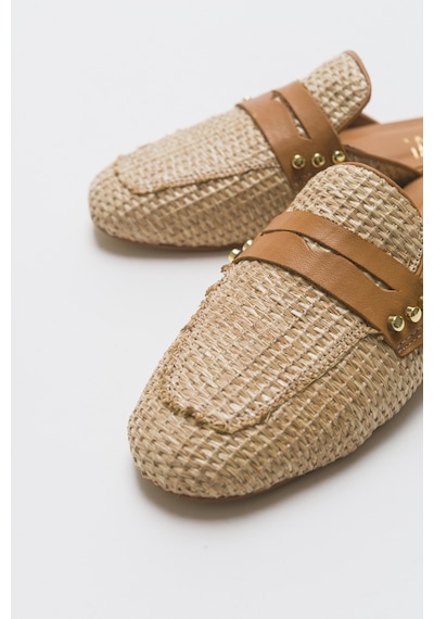 Luvishoes 165 Hakiki Deri Taba Hasır Kadın Terlik Taba