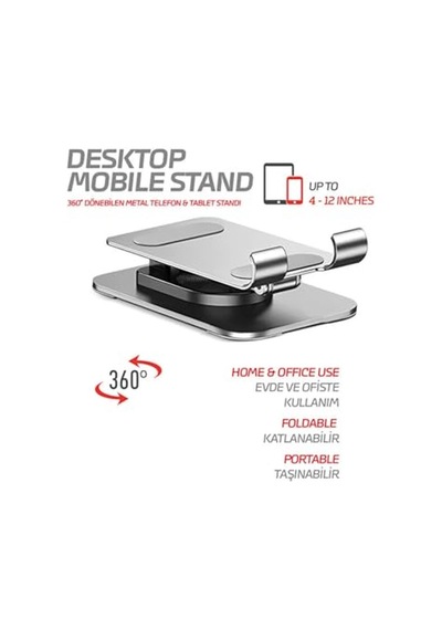 Telefon Standı Çok Yönlü 360 Dönebilen Metal Gövdeli Ayarlanır Ve Katlanır Masa Üstü Kullanımı Için Tüm