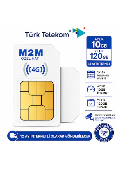 Turk Telekom 4G Data Sim Kart Aylık 10 GB Yıllık 120 GB (Solar Kameralar İçin)