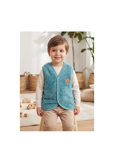 Deniva Kids Unisex Çocuk Mavi Ayıcık Figürlü Sıcak Tutan Yumuşak Dokulu Düğmeli Peluş Yelek Deniva Kids Unisex Çocuk Mavi Ayıcık Figürlü Sıcak Tutan Yumuşak Dokulu Düğmeli Peluş Yelek