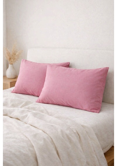 Faralya Life %100 Pamuk 2'li Yastık Kılıfı 50x70 Cm Yumuşak Dokulu Terletmeyen Dayanıklı Ev Otel Tipi Nefes Alabilen Kapaklı Yastık Kılıfı Açık Pembe