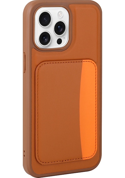Apple Uyumlu iPhone 16 Pro Kılıf Kartlıklı Zore X-kart Silikon Kapak - Turuncu Turuncu