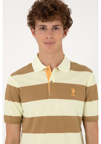 U.S. Polo Assn. Erkek Regular Fit Haki Polo Yaka Çizgili Tişört 50306827-VR027