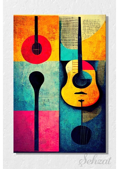 Duvar Tablosu Modern Dikey Kanvas Tekli Salon Mutfak Yatak Odası Ofis Müzik Renkli Gitar Nota