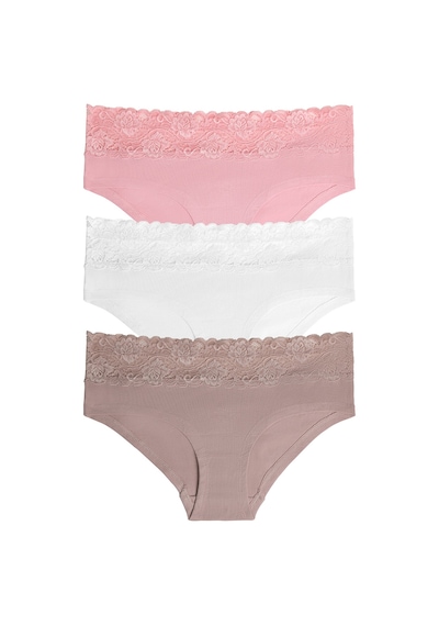 Suwen 3lü Pamuklu Dantelli Hipster Külot St004460340 Ekru - Vizon - Pembe