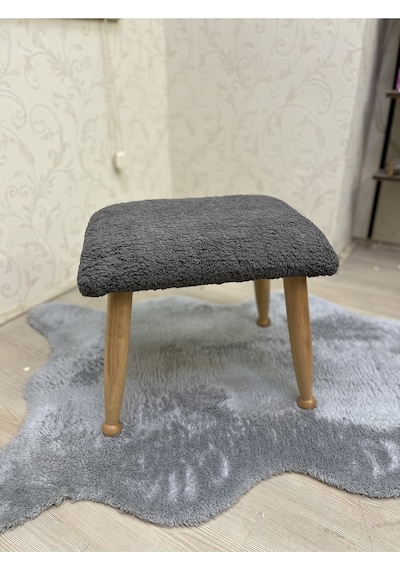Trend Naturel Teddy Antrasit Ahşap Ayak Uzatma Pufu Makyaj Koltuğu Bench Tabure
