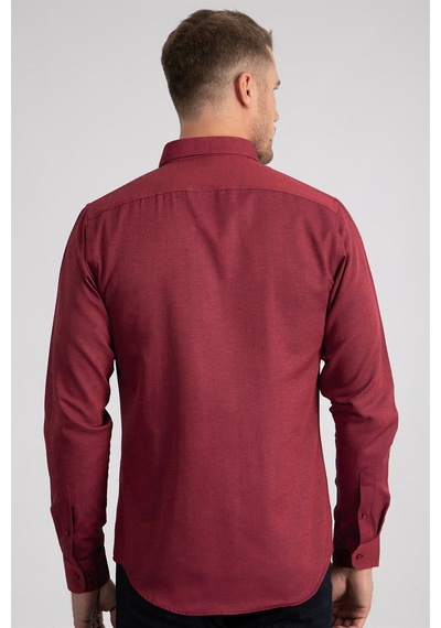 Tudors Slim Fit Dar Kesim Uzun Kol Erkek Gömlek-23354 Fuşya
