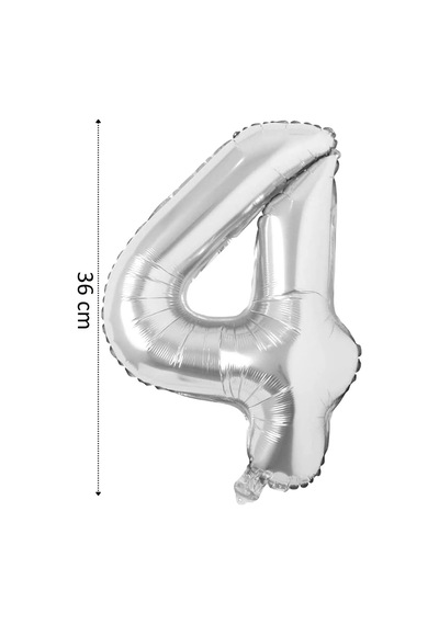 Folyo Balon 4 Rakamı Helyum Balon 36 Cm Gümüş Renk -silver Ballons - 4 Number Ballon Çok Renkli