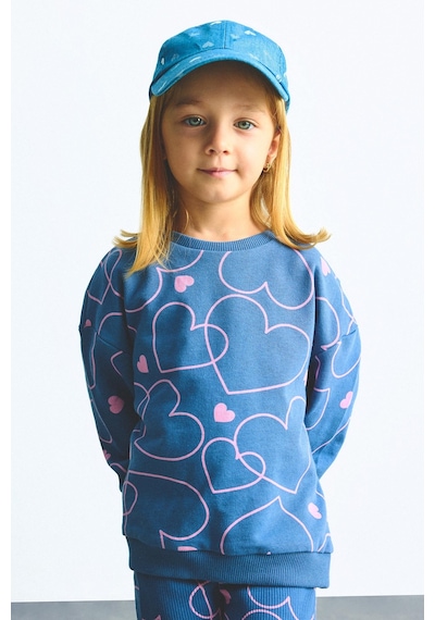 Defacto Kalp Desenli Bisiklet Yaka Sweatshirt Esnek Belli İspanyol Paça Alt 2li Takım Kız Bebek I3663a526wnbe341 Mavi-be341