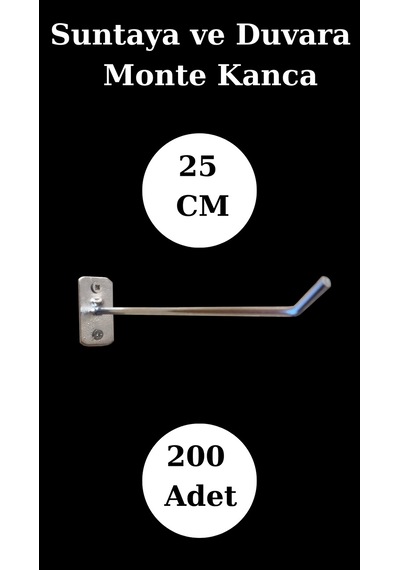 200 Adet 25 Cm Suntaya Kanca Duvara Monte Kanca Çok Amaçlı Kanca Krom