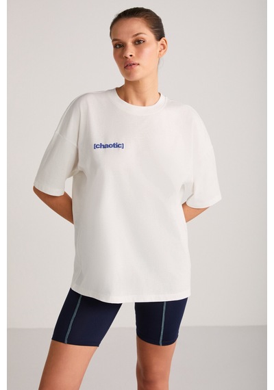 Grımelange Arcadıa Kadın Arka Ve Önü Yazi Detaylı Ekru/mavi T-shirt