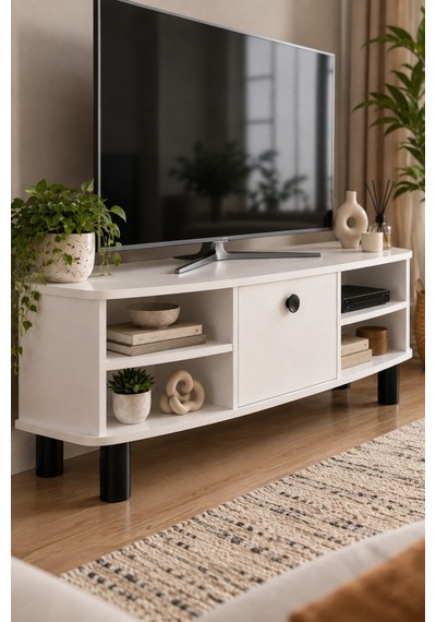 Sulorahome Suntalam Tv Unit With Doors And Shelves 136x44 Cm Beyaz