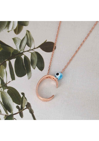 Rose Kaplama Nazar Boncuklu C Harfi Gümüş Kolye Gold - Rose Gold - Gümüş