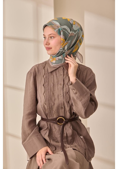 Silk Home Olinda İpek Eşarp 47003-30 Vizon, Petrol Yeşili, Sarı, Yanık Sarı, Lila
