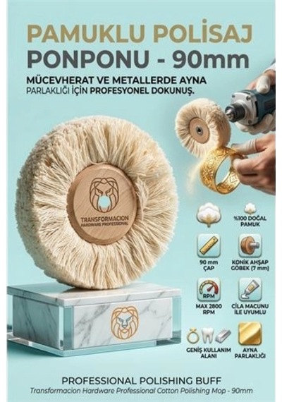 Mey İthalat Ponpon Polisaj Fırçası 90mm Pamuk Ponpon Ahşap Göbekli Ayna Parlaklığı 723184