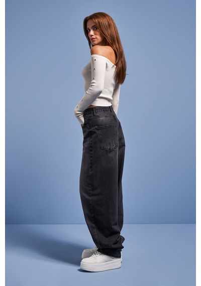 it's basic Kadın Koyu Füme Renk Cindy 2w41 Skater Fit Bol Kesim Denim Jean