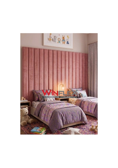 Akustik Kumaş Kaplı Dikey Panel 15x210cm - 12 Adet Pembe Renk