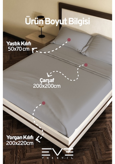 Eve Tekstil %100 Pamuk Ranforce Çarşaflı Yastık Ve Yorgan Kılıflı Çift Kişilik Nevresim Takımı 200x220 Cm Pembe