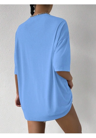 Palm Springs T-shirt - Bebe Mavisi Baskılı Oversize Bisiklet Yaka Kısa Kol Tişört Bebe Mavisi Palm Springs T-shirt - Bebe Mavisi Baskılı Oversize Bisiklet Yaka Kısa Kol Tişört Bebe Mavisi