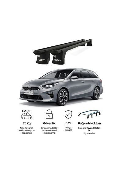 Trio-ıı Cee'd Kombi 2015 Ve Sonrası Uyumlu Siyah Kilitli Ara Atkı 120cm Port Bagaj Tavan Barı