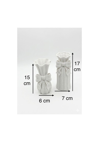 3d Baskı Teknolojisiyle Üretilmiş Minimal İkili Fiyonk Detaylı Dekoratif Vazo Seti Mermer Desen