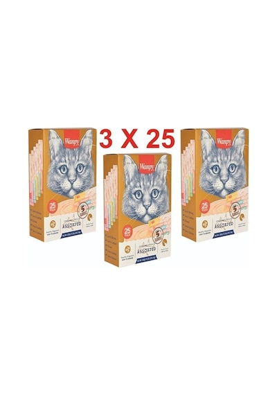 3 Paket Creamy Karışık Krema Sıvı Kedi Ödül Maması 75 Adet