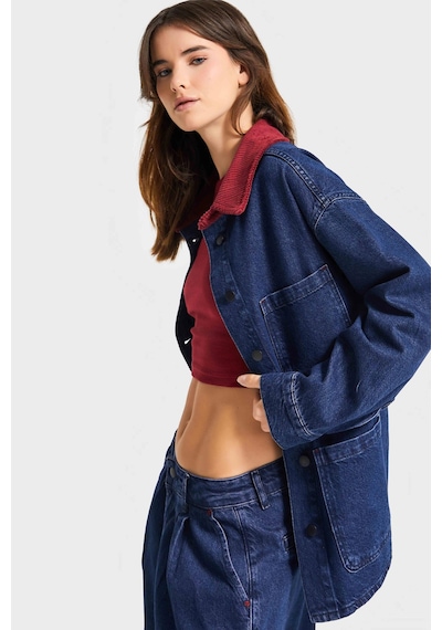 it's basic Kadın Koyu Mavi Renk 1w5-149 Oversize Yaka Detaylı Bol Kesim Özel Tasarım Denim Ceket