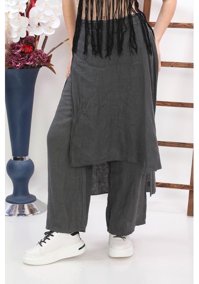 Bohem Stil İtalyan Ham Keten Pantolon Etek-8747 Antrasit