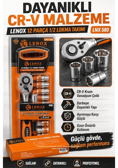 12 Parça 1/2" Lokma Takımı Cr-v Çelik Cırcırlı Kol Oto, Motosiklet Ve Ev Tamiri İçin Profesyonel