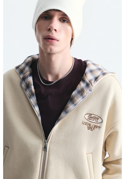 Vamos Boxy Fit Fermuarlı Kapüşonlu Sweatshirt V70-245 Bej